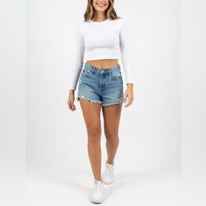 Agolde Light Blue Distressed Denim Cutoff Shorts